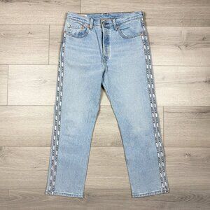 Levi’s Womens 501 Original Sport Stripe Straight Cropped Jeans Light Blue Sz 28